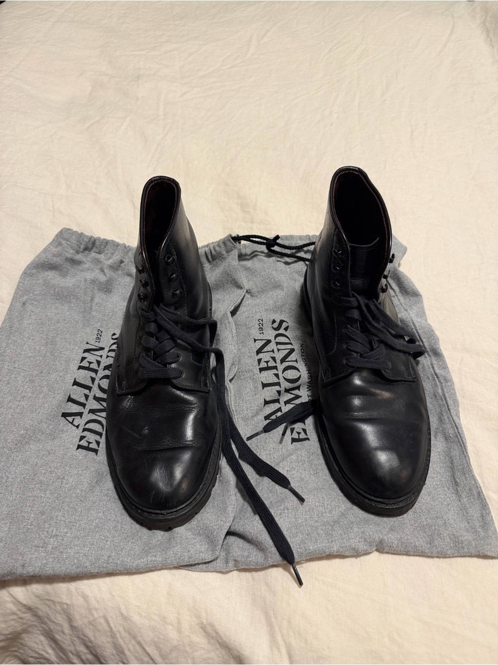 Allen Edmonds Black Leather Lace-Up Combat Boots